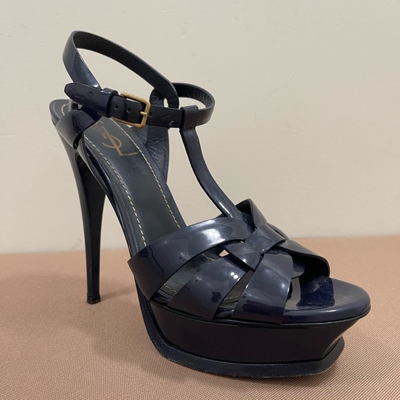 YSL TRIBUTE 105 T-STRAP NAVY Heels Sz 39.5 - Picture 7 of 7